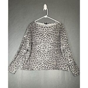AllSaints Rita Leppo Tee Womens M Gray Leopard Print Long Sleeve 100% Cotton